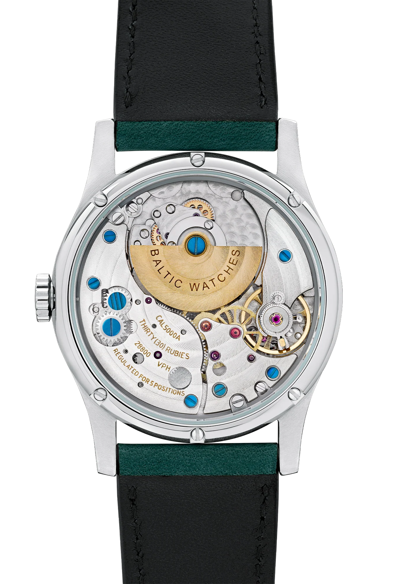 Baltic MR01 Silver 36mm - Green Leather Strap - Image 3